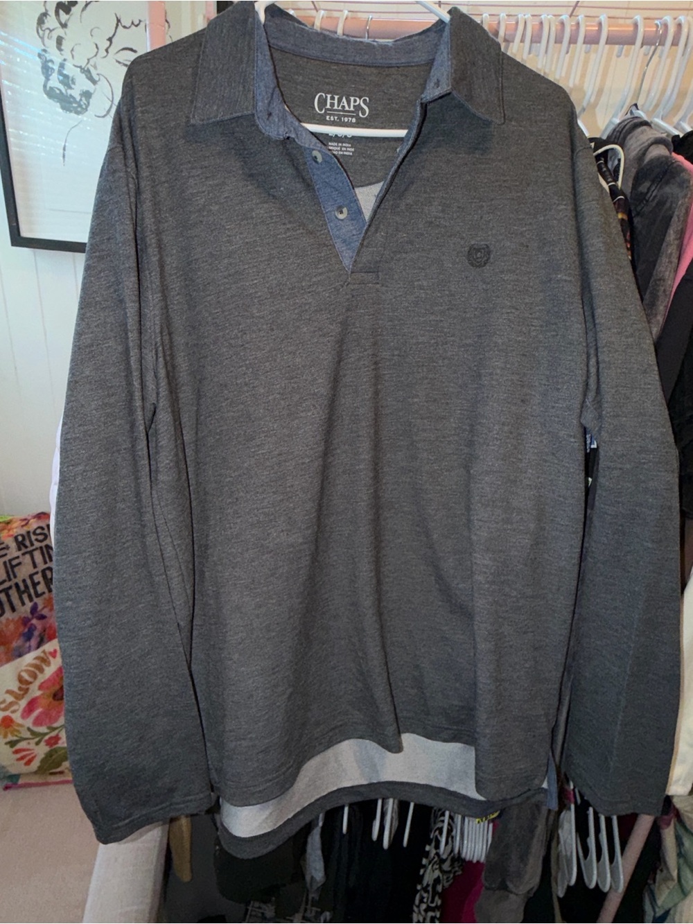 Chaps Men's Charcoal Gray V-Neck Polo Sweater